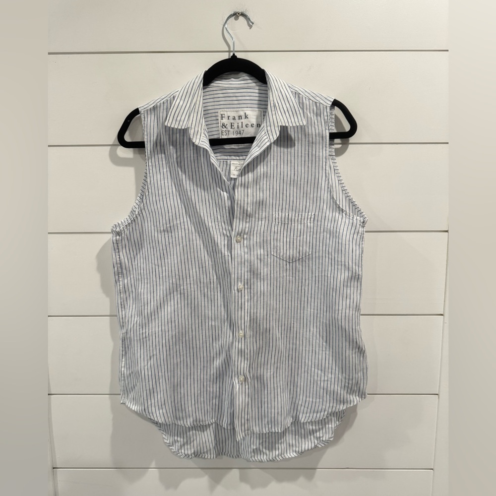 Frank and Eileen white blue thin stripe Fiona button down top - Picture 3 of 6